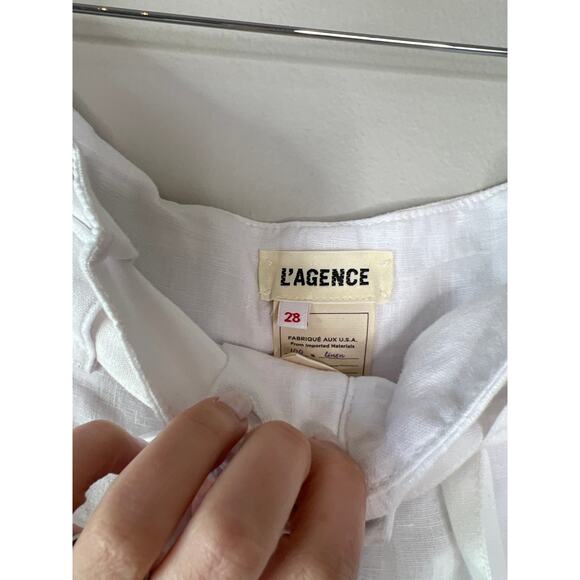 NEW L'Agence Hillary Linen Paper Bag Waist Tie Beltloops Solid Shorts in White - Picture 4 of 7